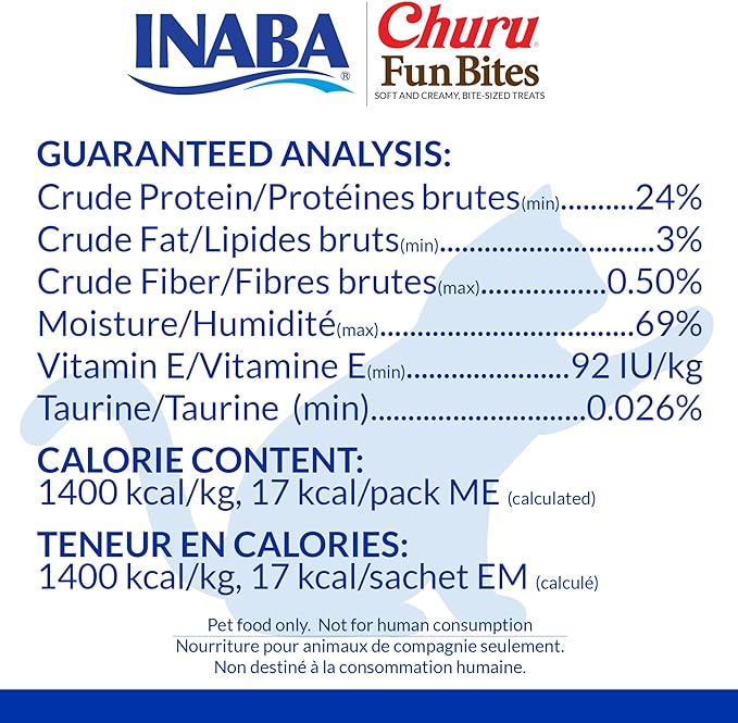 INABA Churu Fun Bites for Cats, Soft & Chewy Cat Treats with Taurine, 0.42 Ounces Each Tetra, 18 Tetras (3 per Bag), Chicken Recipe