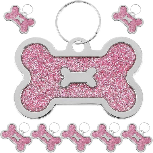 Toyvian 8pcs Bone-Shaped Pet Identity Tags for Dog Collar, Zinc Alloy Sturdy Name Tags, Anti-Lost Pink 40x25mm, Decorative Accessories for Puppy and Cat Supplies