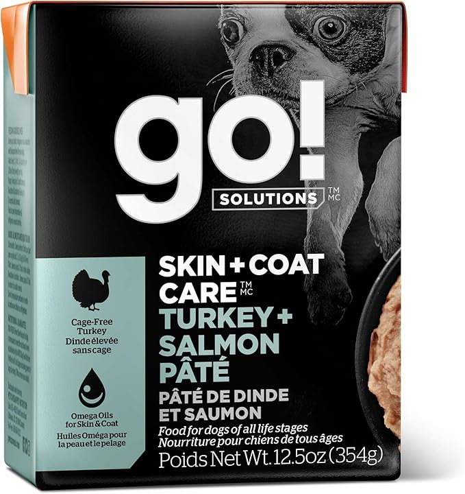 Go! Solutions Skin + Coat Care, Wet Dog Food, Turkey and Salmon Pâté with Grains for Sensitive Skin, 12.5 oz (Pack of 12)