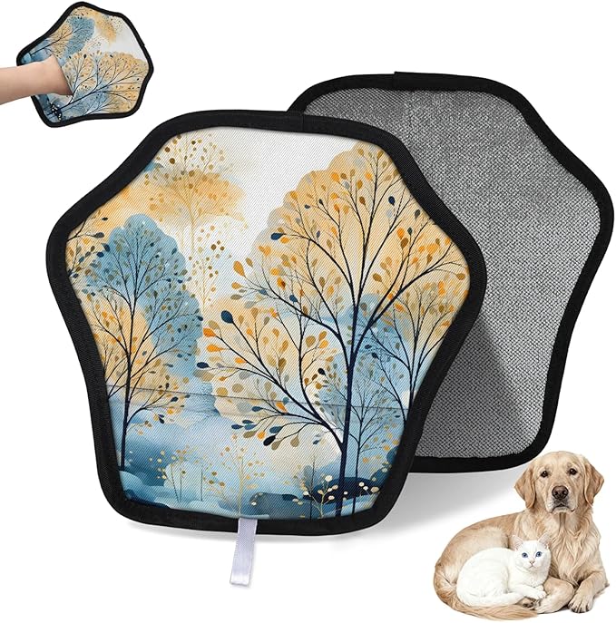 Forest Tree Leaves Electrostatic Pet Hair Removal Glove for Cats & Dogs - Reusable Grooming Mitt for Couch, Carpet, Car Seat & Laundry - Large 9x9 Inch