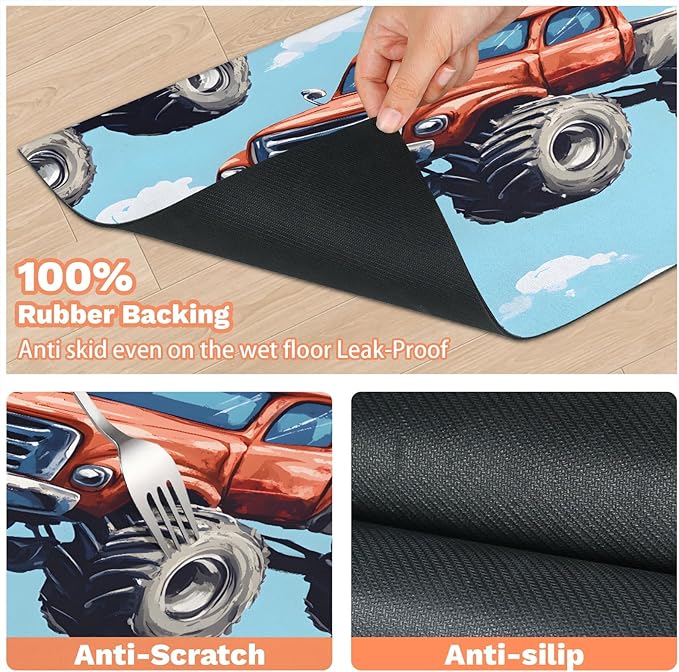 Truck Cars Dog Food Mat for Floors Absorbent, Quick Dry Water Dispenser Mat for Food, Water, Pet Supplies 24" x 32", Cool Vehicle