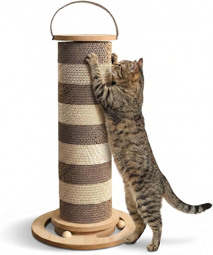 24” Cat Scratching Post – Vertical Cardboard Cat Scratcher for Indoor Cats & Kittens, Modular Replaceable Blocks, Stable Base Cat Post, Space-Saving Scratching Post Tower