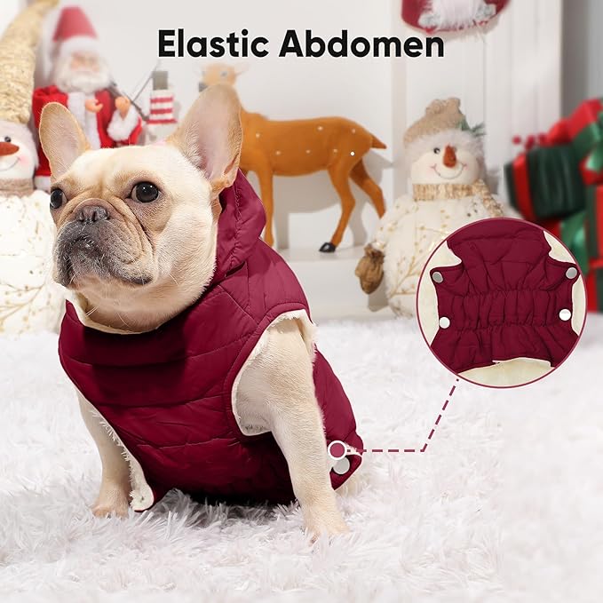 Fleece Lining Dog Hoodie with Harness Built in,Extra Warm Medium Dog Jacket in Winter Doggie Coats with Drawstring Hooded,Red XL