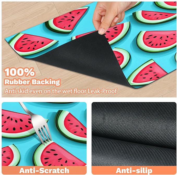 Red Watermelon Dog Food Mat for Floors Absorbent Dog Bowl Mat for Food and Water Dispenser Quick Dry Cat Food Placemat Pet Supplies 24" x 32", Summer Fruits