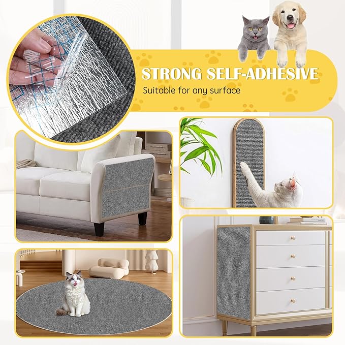 Self-Adhesive Cat Scratch Mat Trimmable Cat Scratching Post Carpet 79in Durable Carpet Mat Pad Replacement for Cat Tree Shelves Post Couch, Furniture, Walls & Doors DIY Cat Climbing Mat (Light Gray)