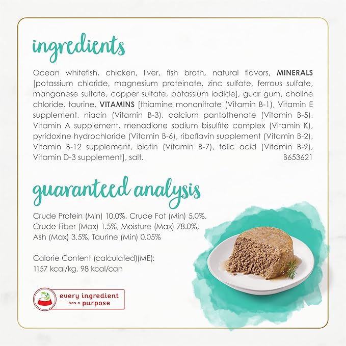 Fancy Feast Purina Wet Cat Food Pate Gourmet Naturals Ocean Whitefish Recipe - 3 oz. Cans,(Pack of 24)