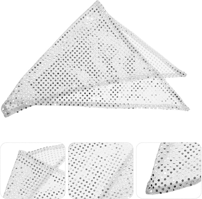 TEHAUX 2pcs Dog Bandana Bib Set, Sequin Triangle Scarf with Mesh Fabric, Silver Color, Puppy Saliva Towel for Pet Supplies and Accessories