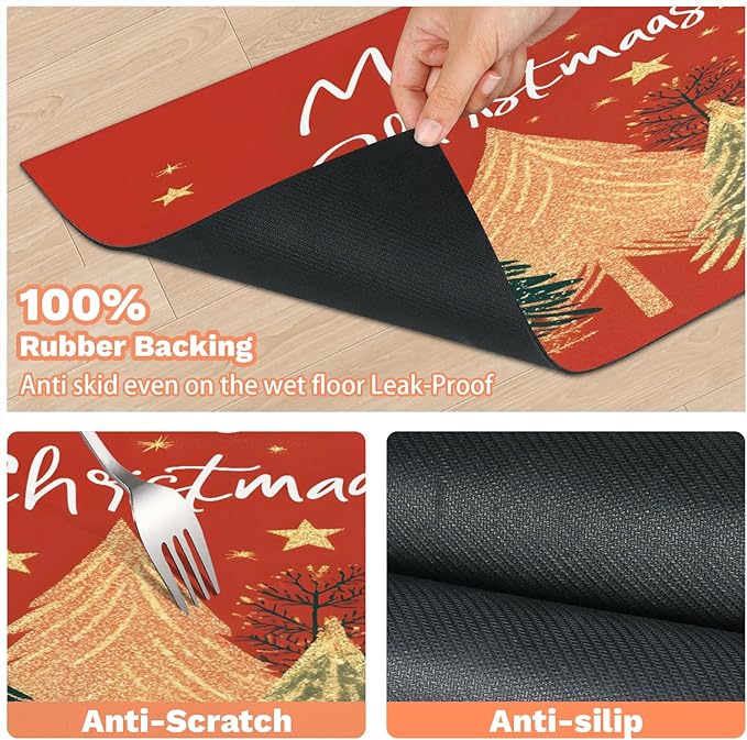 Merry Christmas Dog Food Mat for Floors Absorbent, Quick Dry Water Dispenser Mat for Food, Water, Pet Supplies 16" x 24", Christmas Tree