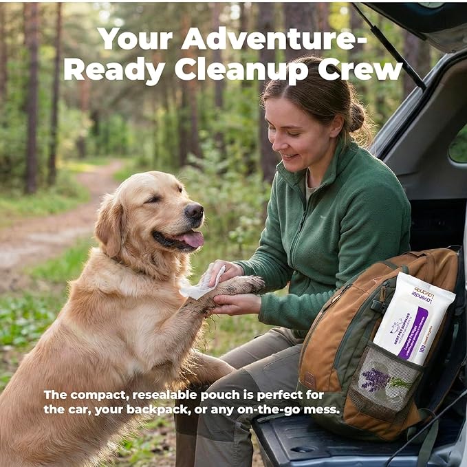 Best Pet Supplies 8" x 9" Large Dog Wipes - Cleaning and Deodorizing for Paws and Coat - Gentle Formula with Lavender Vitamin E for Puppies and Cats - 100 Count (Pack of 12)
