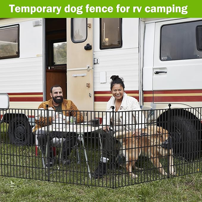 5 Panels No Dig Decorative Outdoor Garden Fence for Yard, 24 in(H) X 10 ft(L) Animal Barrier Fencing Rustproof Metal Wire Panel Border for Dog, Rabbits, and Patio Temporary Ground Stakes