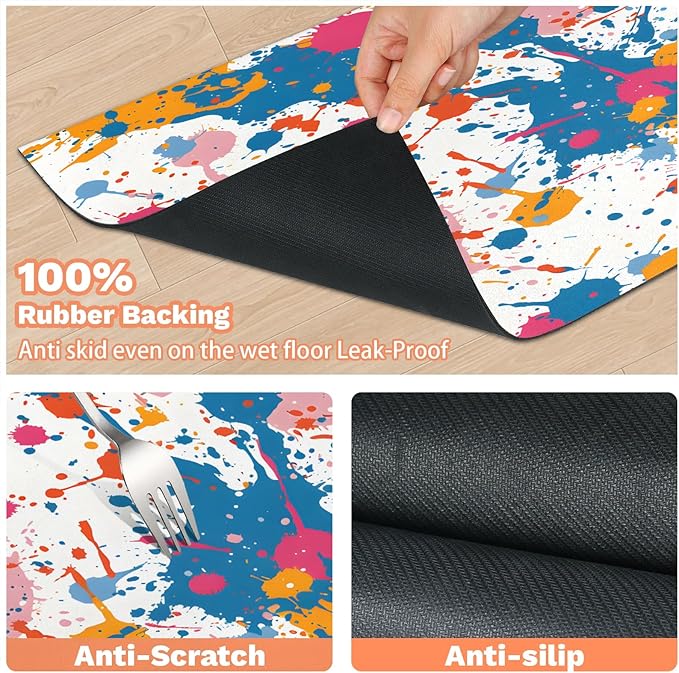Colorful Graffiti Dog Food Mat for Floors Absorbent Dog Bowl Mat for Food and Water Dispenser Quick Dry Cat Food Placemat Pet Supplies 17" x 30", Rainbow