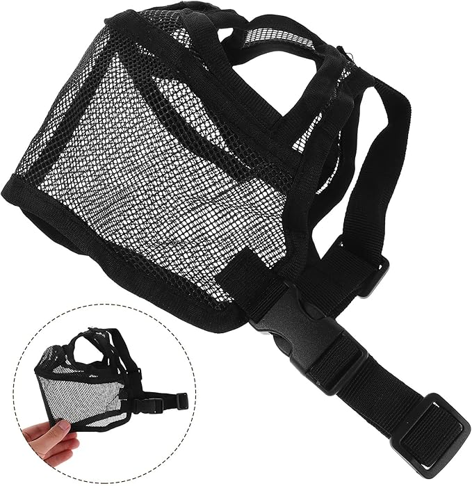 POPETPOP Short Snout Dog Muzzle for Bulldogs Adjustable Soft Breathable Mesh Mouth Cover Anti-Biting Barking Training Muzzle Medium Size Pet Supplies