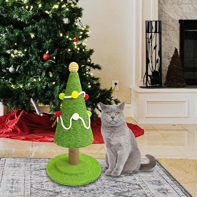 Christmas Tree Cat Scratching Post, Natural Sisal Rope Cat Tower to Satisfy Cats Claw Instincts, Christmas Decor Sisal Rope Cat Toys for Kitty and Adult Cats