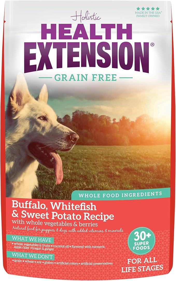 Health Extension Grain Free Buffalo & Whitefish Dry Dog Food - 30+ Superfoods and Probiotics for All Life Stages (23.5lb)