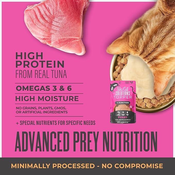 Tiki Cat Solutions Topper, Fussy, Tuna Recipe in Broth, 1.5 oz. Pouch (12 Count)