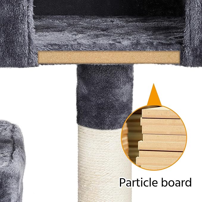 Yaheetech Cat Scratching Post, 33in H Cat Scratcher with Sisal Rope, Cat Furniture w/Large Condos＆Top Perch for Indoor Kitten/Adult Cats, Dark Grey