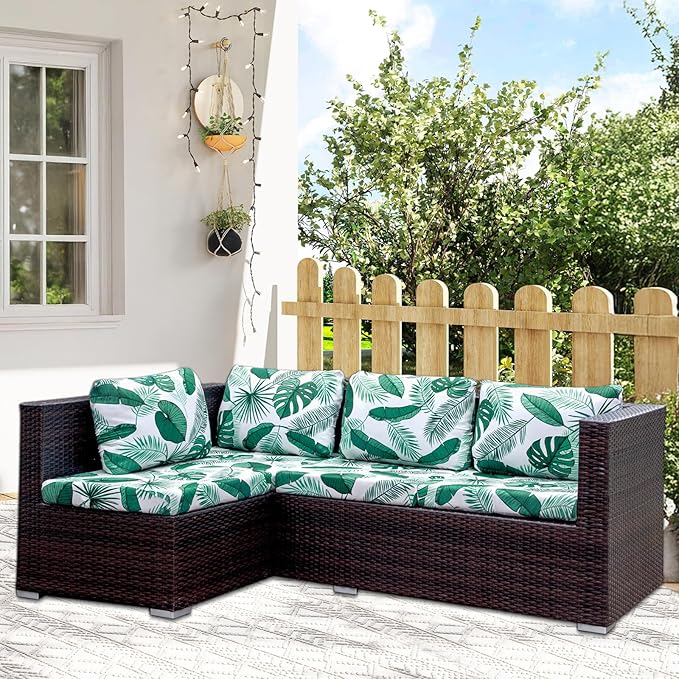 HANDONTIME Tropical Leaves Outdoor Cushion Covers 8pcs Green Leaves White Couch Cushion Covers Replacement Patio Couch Cover Sofa Cover Indoor Patio Cushion for Outdoor Furniture Washable, Cover Only