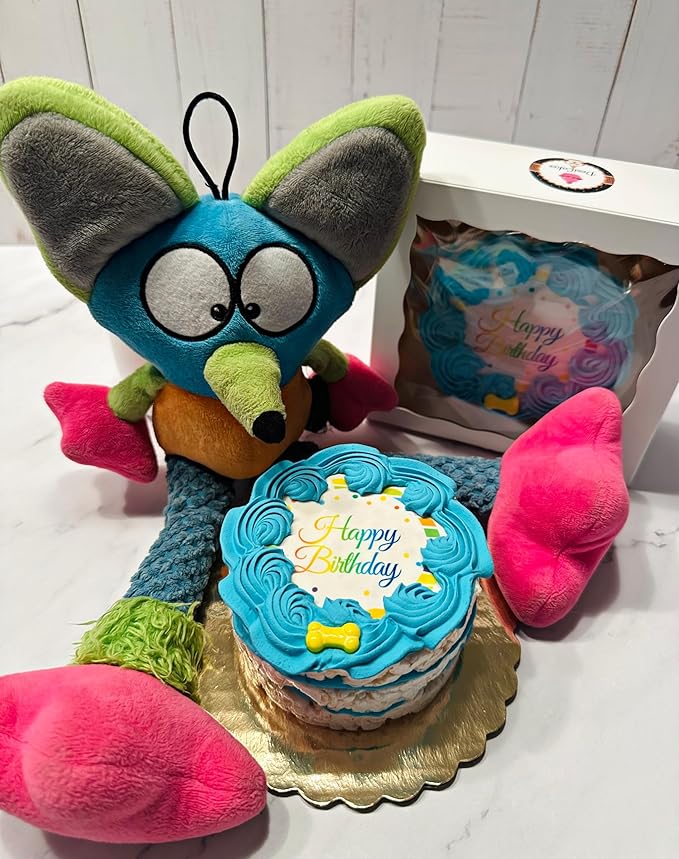 Blue Shiba Big Dog Birthday Cake- Edible Puppy Party Crispy Vanilla Rice Cake, Yogurt Icing Perfect Dog Party Cake Boxed, Iced and Decorated
