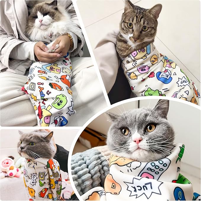 21.45" Self-Adherent Cat Wrap for Cutting Nails, Anti-Runaway Scratch Bitten Adjustable Cat Swaddle Wrap for Stress-Free Nail Trimming,Bathing,Cat Grooming Supplies