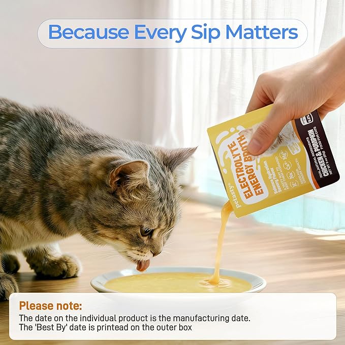 Lickable Wet Cat Food Broth, High Protein Lickable Wet Cat Gravy in Toppers with Electrolytes & Amino Acids for Cats & Kittens, Grain-Free, 6-Flavor Variety Pack, 3 oz Each, 12 Pouches（36oz）