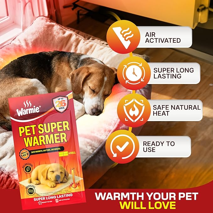 Warmie Super Warmer for Dogs & Cats | All Natural & Safe, Easy & Comfort, Instant & Quick Heat | Air Activated, Last-Longer, Bigger&Wider Size | Steady Heating for Cold Temperature, Odorless, 5 Packs