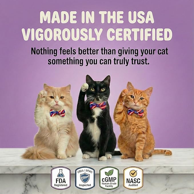 Human-Grade Cat Multivitamin | 15-in-1 Cat Vitamins for Indoor Cats + Taurine + Fish Oil + L-lysine + Lion's Mane | Feline Vitamins and Supplements | 45 Day Supply of Soft Chews