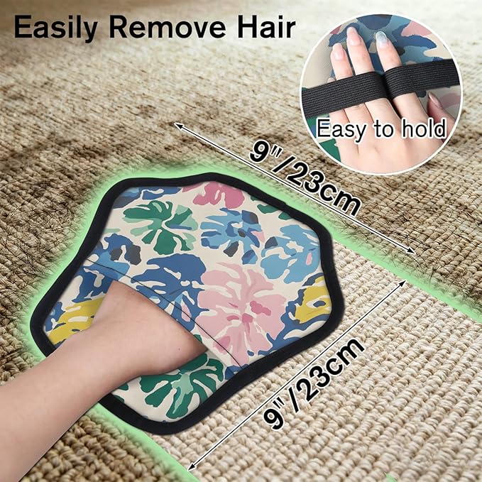 Reusable Pet Hair Removal Glove Abstract Palm Leaves Magic Brush for Cat & Dog Hair Remover for Car, Sofa, Bedding, Clothes - 9x9 Mitt Washable