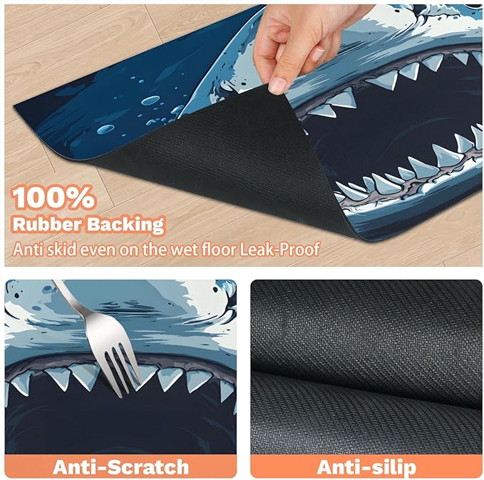 Cool Shark Dog Food Mat for Floors Absorbent Dog Bowl Mat for Food and Water Dispenser Quick Dry Cat Food Placemat Pet Supplies 12" x 20", Ocean Fish