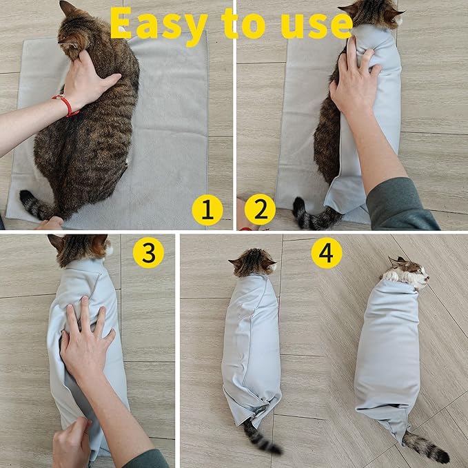Oncpcare 2PCS Cat Wrap for Cutting Nails, 21x21in Self-Adherent Pet Cat Grooming Wrap for Medicine, Nail Clipping, Teeth Brushing, Ear Cleaning | Anti-Escape Anti-Bite Anti-Scratch (Butterfly)