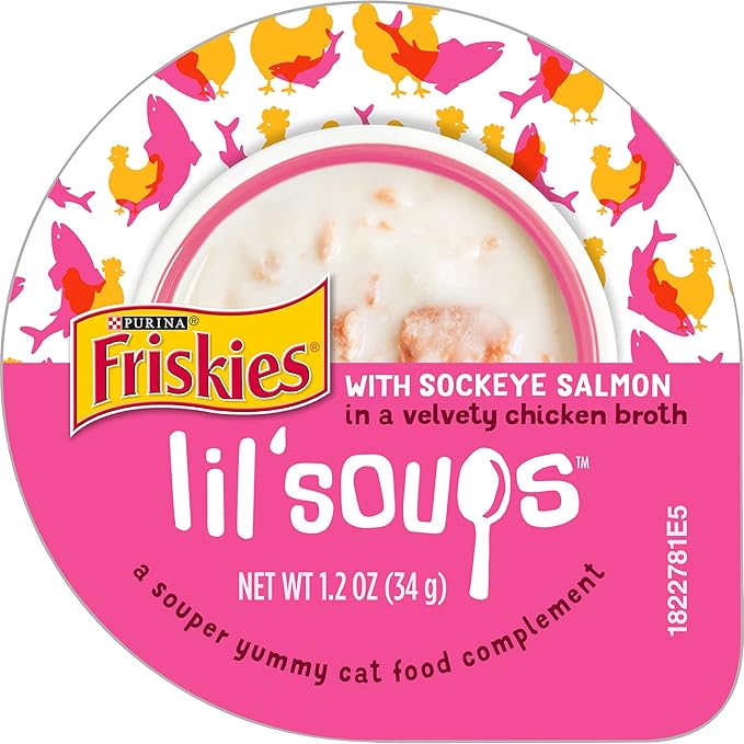 Purina Friskies Lil’ Soups Wet Cat Food Complements Variety Pack Salmon, 1.2 Ounce (Pack of 16)