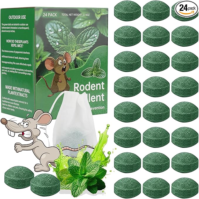Mouse Rodent Repellent, 24 Pack Peppermint Lemon Oil Mice Repellent for Squirrel Rats Spider Pests, Natural Deterrent for Kitchen, Warehouse, Car, Indoor, Outdoor, Safe for Pets Family