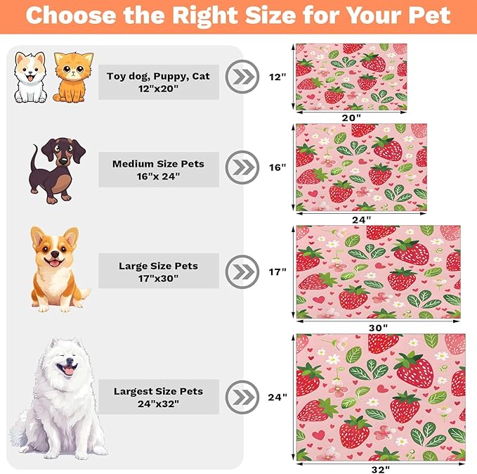 Boho Strawberry Dog Food Mat for Floors Absorbent Dog Bowl Mat for Food and Water Dispenser Quick Dry Cat Food Placemat Pet Supplies 12" x 20", Flora Leaves