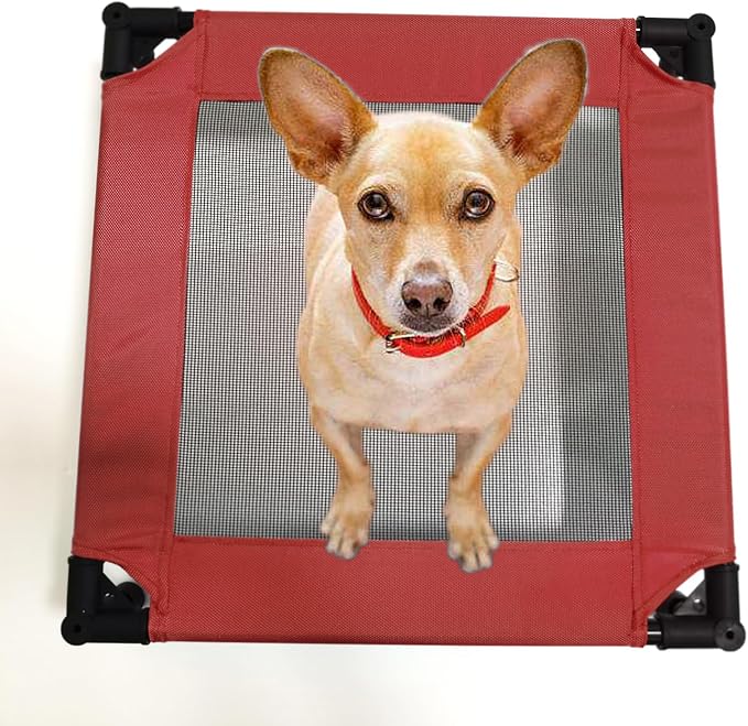 Pozico Elevated Pet Bed with Breathable Mesh for Small Cat and Dog, Raised Cooling Pet Cot for Puppy and Kitty, 18.9x18.9 inch (Red Bed)