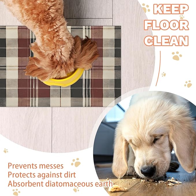 Buffalo Check Dog Food Mat for Floors Absorbent, Quick Dry Water Dispenser Mat for Food, Water, Pet Supplies 24" x 32", Buffalo Check