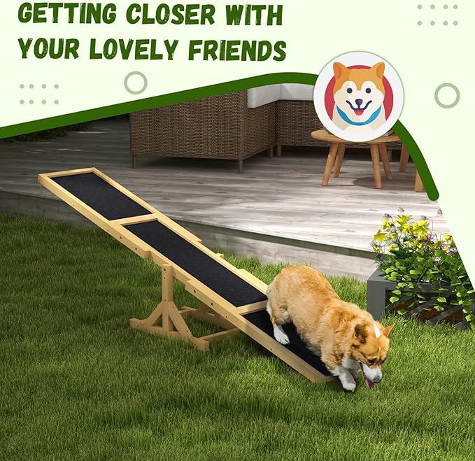 Wooden Dog Agility Seesaw for Training and Exercise, Platform Equipment Run Game Toy, Weather Resistant Pet Supplies, 71" L X 12" W H, Yellow