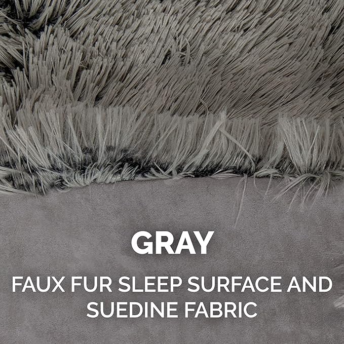 Furhaven Self-Warming Cat Bed for Indoor Cats, 4-Beds-in-1 & Washable - Plush Long Faux Fur Convertible Cuddler - Gray, Small (Pack of 2)