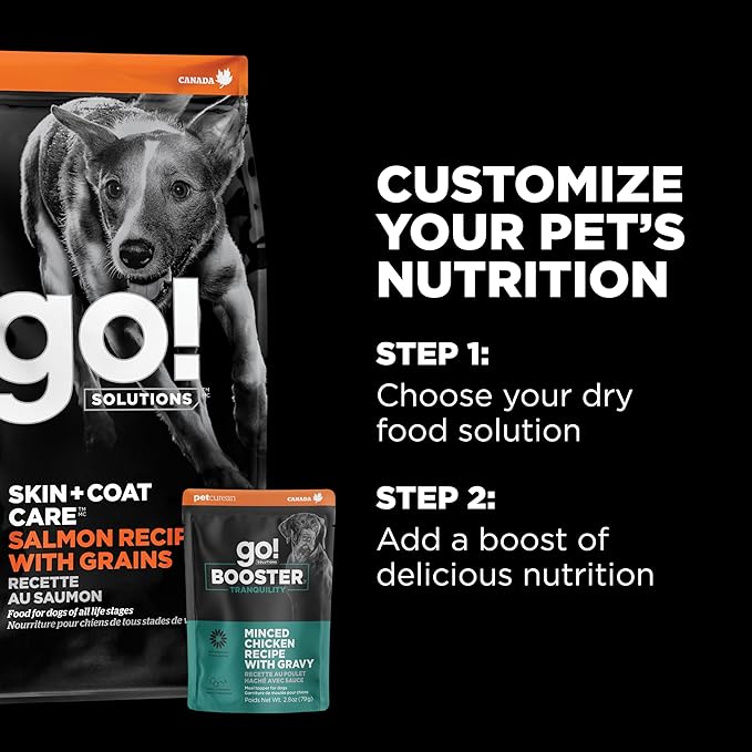 Go! Solutions Tranquility Minced Chicken with Gravy Topper for Dry Food with Broth, Healthy Wet Dog Treat to Support a Happy Mood, for Puppies, Adults, & Seniors, 2.8 oz Pouch (12 Pack)