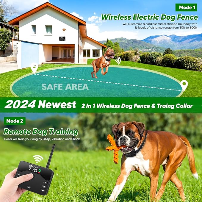 Wireless Dog Fence,Remote Training Collar & Electric Fence,Waterproof & Rechargeable,2025 Wireless Dog Training Collar for Medium & Large Sizes Dogs