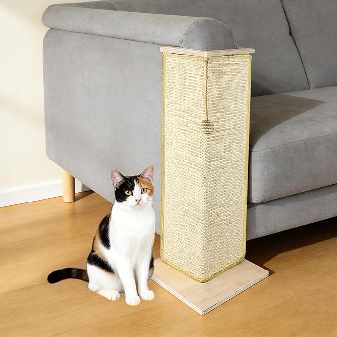 28.8" Tall Couch Corner Cat Scratcher, Sisal Scratching Pad with Toy Ball for Sofa, Stylish Modern Furniture Protector, Easy Assembly Cat Scratching Post