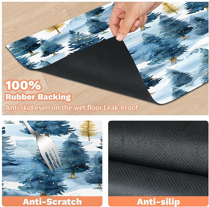 Winter Forest Dog Food Mat for Floors Absorbent, Quick Dry Water Dispenser Mat for Food, Water, Pet Supplies 16" x 24", Tree