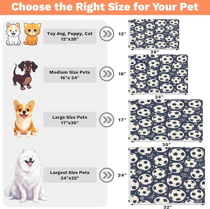 Football Dog Food Mat for Floors Absorbent, Quick Dry Water Dispenser Mat for Food, Water, Pet Supplies 24" x 32", Soccer
