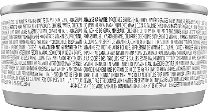 Purina Pro Plan Urinary Tract Cat Food Wet Pate,Urinary Tract Health Ocean Whitefish Entree - 5.5 oz. Cans,(Pack of 48)