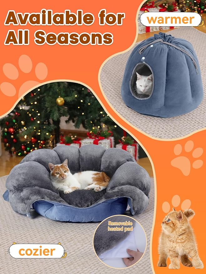 Rywell Heated Cat Bed, Large Versatile Heated Cat Bed Indoor,Soft & Cozy for All Seasons, Always Perfect Temperature with Overheat Protection Pet Bed for Cats & Small Dogs