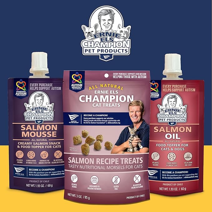 Ernie Els Premium Soft Cat Treats, Oil and Supplement Bundle: Salmon Treats, Salmon Mousse Topper and Salmon Oil Supplement, (Pack of 3)