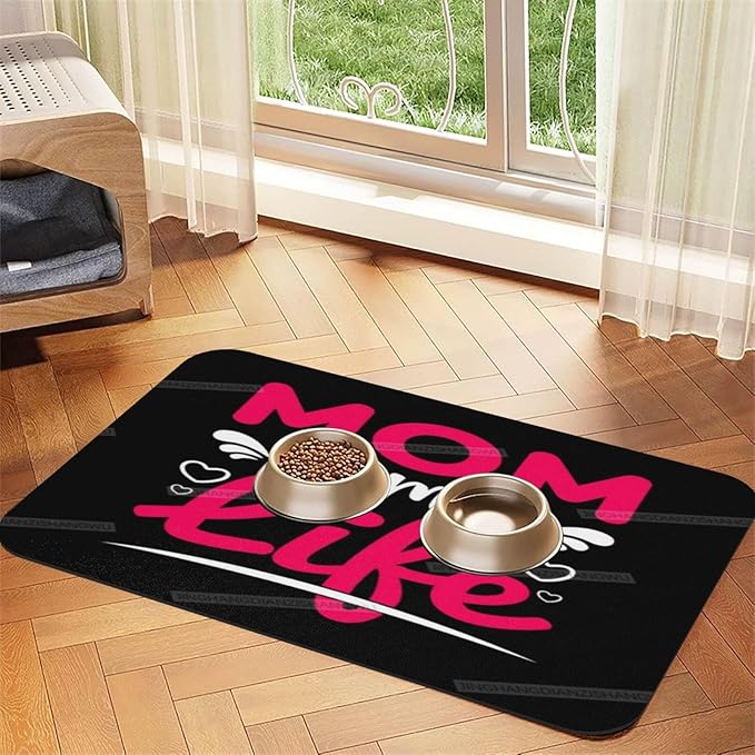 Pet Feeding Mat Absorbent Dog Mat for Food Water Bowl No Stains Quick Dry Water Dispenser Mats Happy Mother's Day Floral Gift for Mom Id Dog Accessories Pet Supplies Bowl Messy Drinkers 18X12In