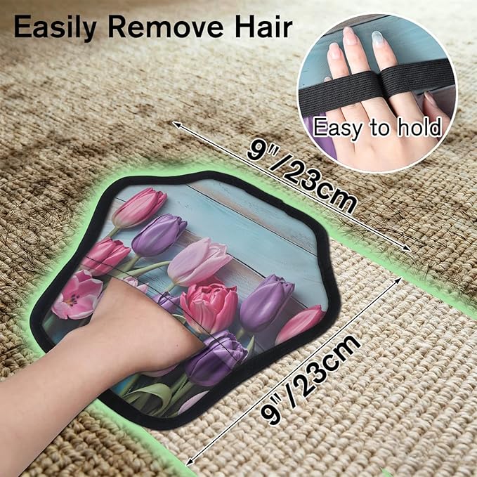 Reusable Pet Hair Removal Glove Tulip Farmhouse Magic Brush for Cat & Dog Hair Remover for Car, Sofa, Bedding, Clothes - 9x9 Mitt Washable