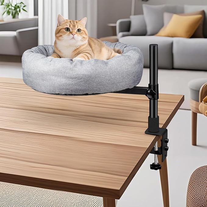 Desk nest cat Bed，cat Bed for Desk Attachment with Soft and Thick Cushions ，Rotation & Adjustable Height -Cats Up to 45 lbs (Grey) ，Cat Bed Desk attachmen for Home Office