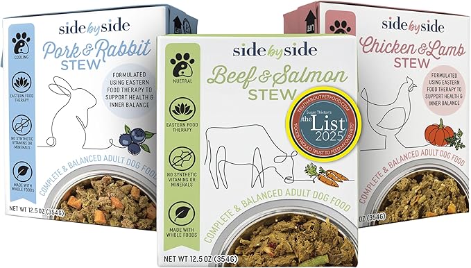 Side by Side Variety Stew - Warming/Cooling/Neutral Wet Dog Food & Dog Food Topper - Made with Nutrients & Whole Raw Ingredients - Human-Grade, No Artificial Additives or Fillers (12.5 oz, 3-Pack)