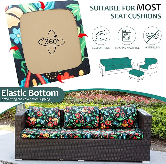 HANDONTIME Psychedelic Outdoor Cushion Covers 8pcs Mexican Style Couch Cushion Covers Replacement Patio Couch Cover Sofa Cover Indoor Patio Cushion for Outdoor Furniture Washable, Cover Only