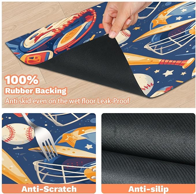 American Baseball Dog Food Mat for Floors Absorbent, Quick Dry Water Dispenser Mat for Food, Water, Pet Supplies 24" x 32", 4th of July